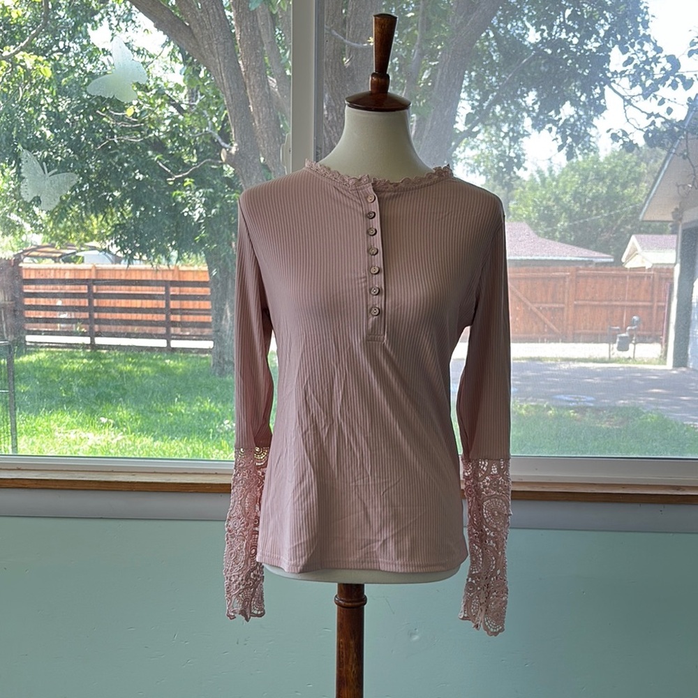 Elegant Pink Lace Sleeve Top